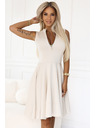 numoco 573-3 Ексклузивна рокля с разширена долна част и златен цип - бежова