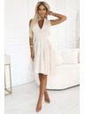 numoco 573-3 Ексклузивна рокля с разширена долна част и златен цип - бежова