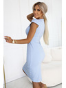numoco 318-8 Елегантна миди рокля с красиво деколте - светлосиня