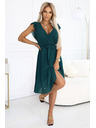 numoco 374-8 POLINA Плисирана рокля с деколте и волани - зелена