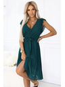 numoco 374-8 POLINA Плисирана рокля с деколте и волани - зелена