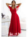 numoco 562-7 NASTIA Дълга рокля с деколте и къс ръкав - червена