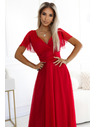 numoco 562-7 NASTIA Дълга рокля с деколте и къс ръкав - червена