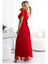 numoco 562-7 NASTIA Дълга рокля с деколте и къс ръкав - червена