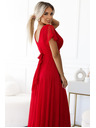numoco 562-7 NASTIA Дълга рокля с деколте и къс ръкав - червена