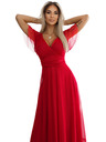 numoco 562-7 NASTIA Дълга рокля с деколте и къс ръкав - червена