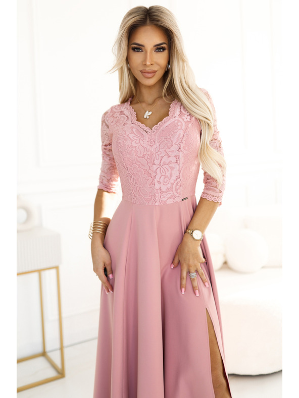 numoco Елегантна дълга дантелена рокля с деколте Numoco