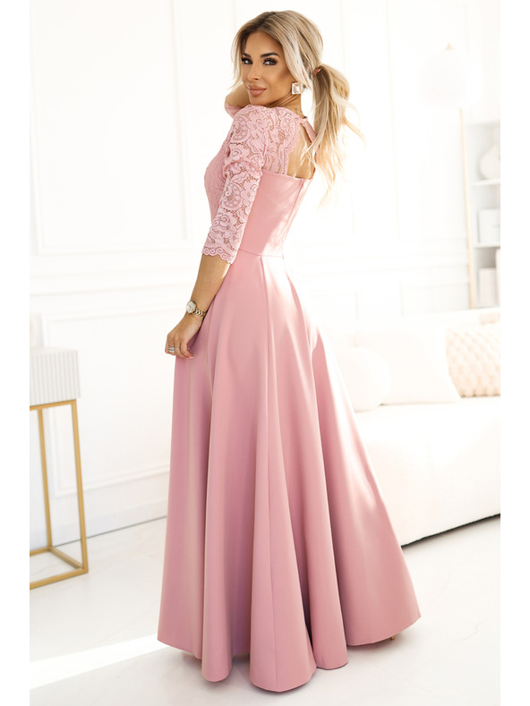 numoco Елегантна дълга дантелена рокля с деколте Numoco