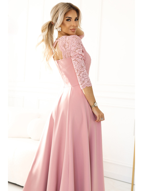 numoco Елегантна дълга дантелена рокля с деколте Numoco