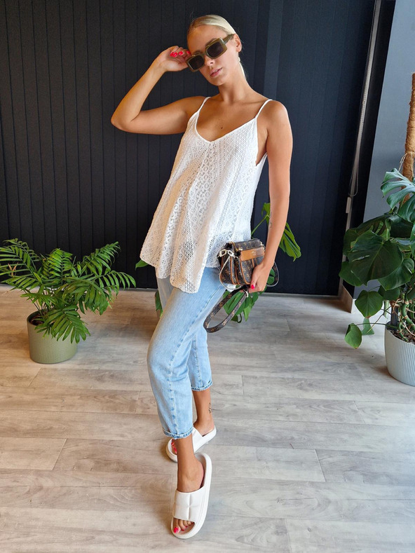 Edoti Дамски дантелен топ в боho стил SLR092 - бял OTHER