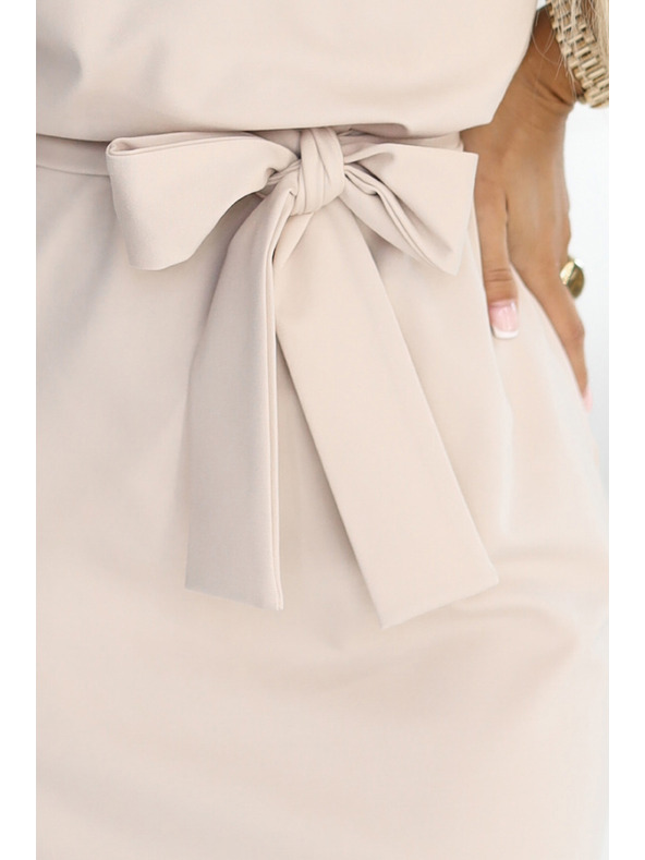 numoco 240-5 ROXI рокля с асиметрична пола и колан - бежова