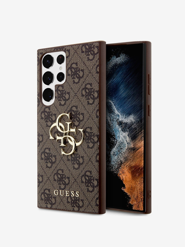 Guess PU 4G Metal Logo Zadní Kryt pro Samsung Galaxy S24 Ultra Brown Калъф за телефон