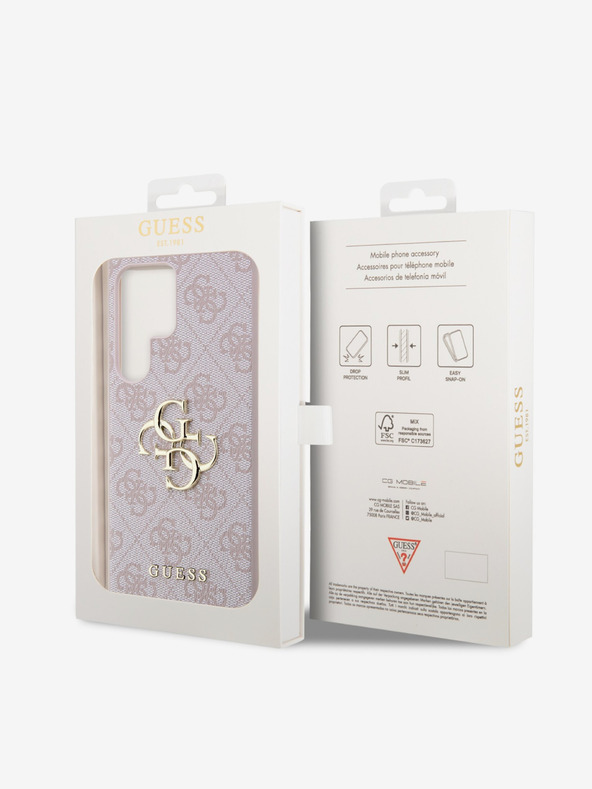 Guess PU 4G Metal Logo Zadní Kryt pro Samsung Galaxy S24 Ultra Pink Калъф за телефон