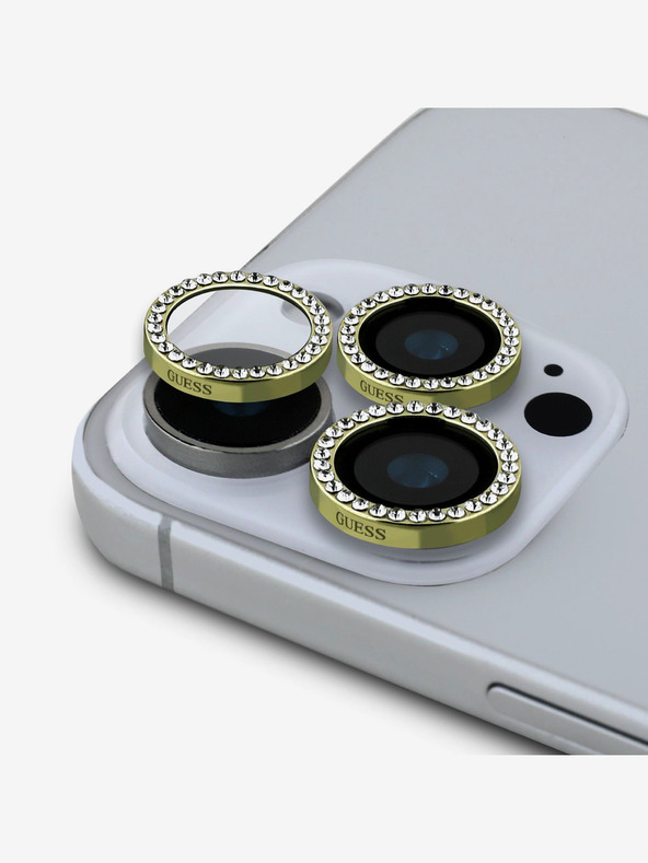 Guess Fixed Glliter Ochrana Čoček pro iPhone 16 Pro/16 Pro Max Gold Калъф за телефон