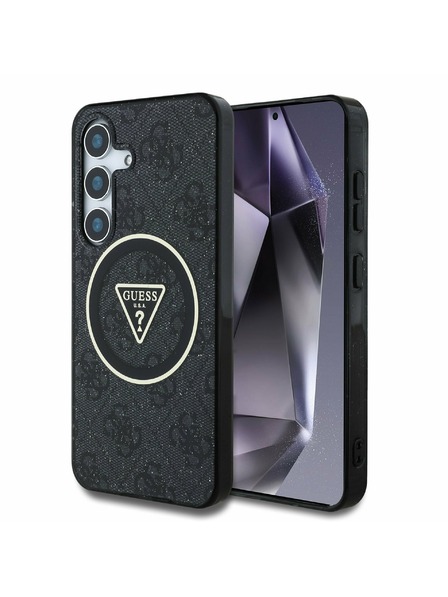 Guess IML 4G Glitter and Triangle Logo MagSafe Zadní Kryt pro Samsung Galaxy S25 Black Калъф за телефон