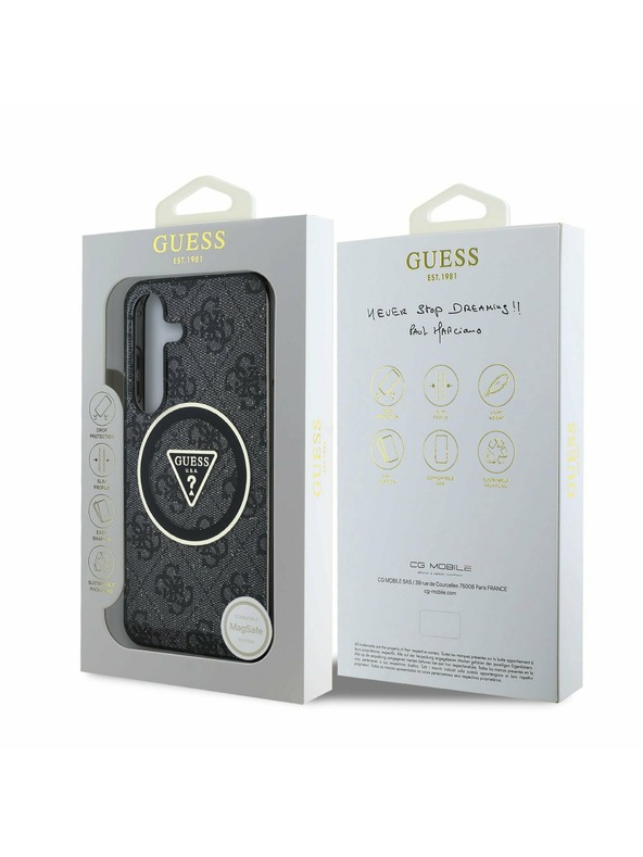 Guess IML 4G Glitter and Triangle Logo MagSafe Zadní Kryt pro Samsung Galaxy S25 Black Калъф за телефон