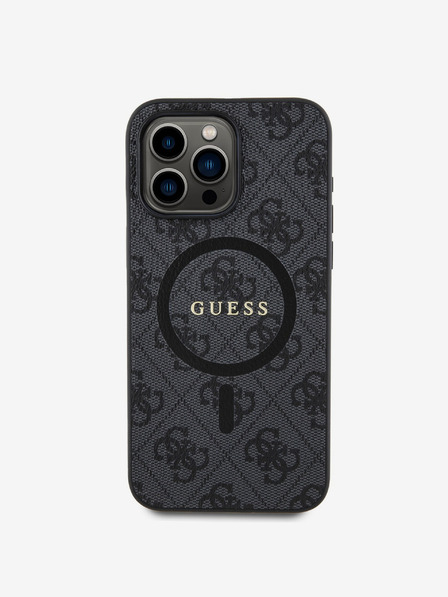 Guess PU Leather 4G Colored Ring MagSafe Zadní Kryt pro iPhone 15 Pro Black Калъф за телефон