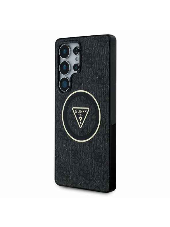 Guess IML 4G Glitter and Triangle Logo MagSafe Zadní Kryt pro Samsung Galaxy S25 Ultra Black Калъф за телефон