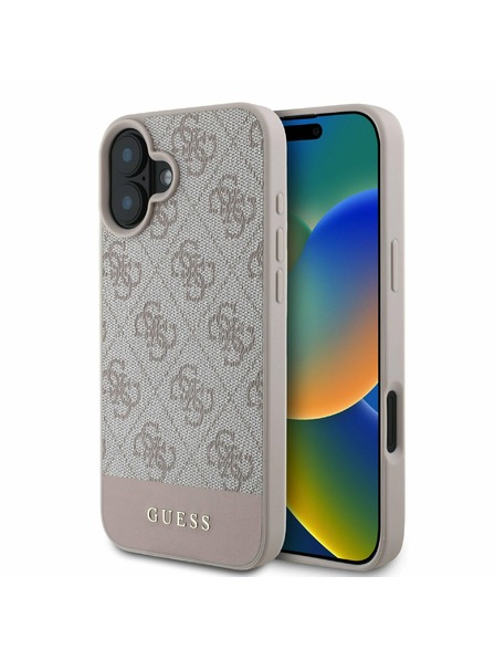 Guess PU 4G Stripe Zadní Kryt pro iPhone 16 Pink Калъф за телефон
