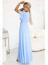 numoco 545-2 Дълга рокля с плисирано деколте и връзване - светлосиня