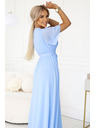 numoco 545-2 Дълга рокля с плисирано деколте и връзване - светлосиня