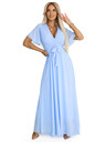 numoco 545-2 Дълга рокля с плисирано деколте и връзване - светлосиня