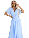numoco 545-2 Дълга рокля с плисирано деколте и връзване - светлосиня