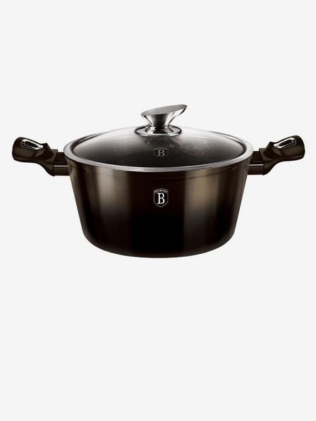 Berlingerhaus Тенджера с мраморно покритие 24 см Shiny Black Collection с 2 капака BERLINGERHAUS