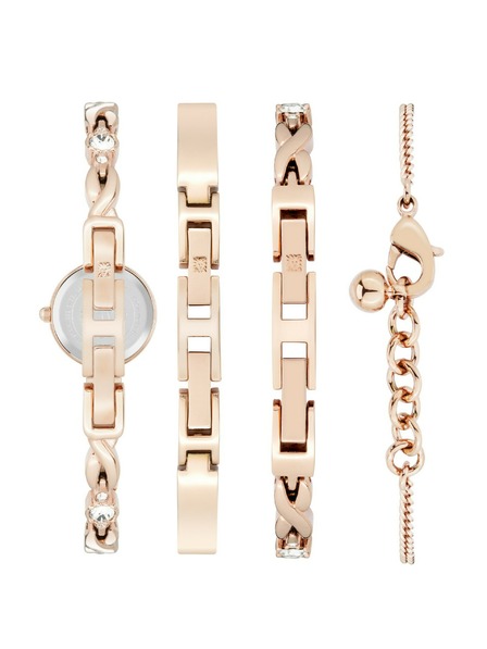 Anne Klein Розово-златист дамски комплект часовник и бижута Anne Klein