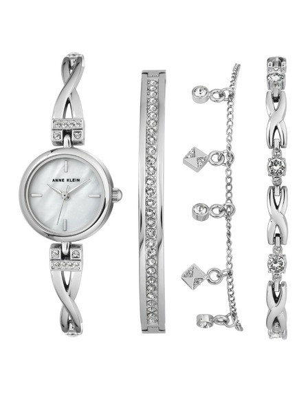 Anne Klein Сребрист дамски комплект часовник и бижута Anne Klein