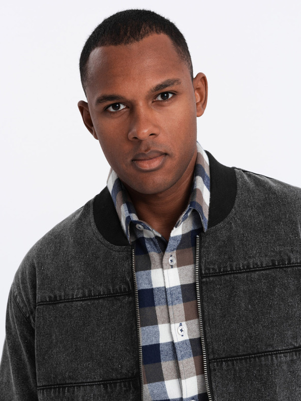 Ombre Clothing Мъжко яке бомбър от деним с ефект на изпиране на камъни - черно V2 OM-JADJ-0163 Ombre Clothing