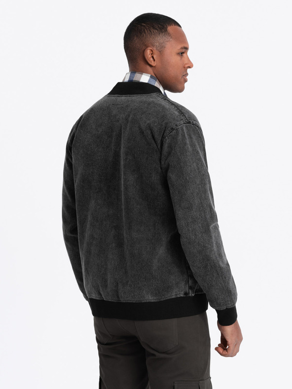 Ombre Clothing Мъжко яке бомбър от деним с ефект на изпиране на камъни - черно V2 OM-JADJ-0163 Ombre Clothing