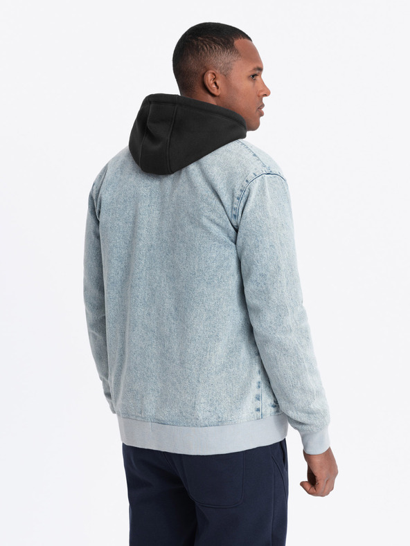 Ombre Clothing Мъжко яке бомбър от деним с ефект "stone wash" - светлосиньо V3 OM-JADJ-0163 Ombre Clothing