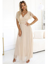 numoco 562-6 NASTIA Дълга рокля с деколте и къс ръкав - бежова