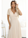 numoco 562-6 NASTIA Дълга рокля с деколте и къс ръкав - бежова