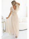 numoco 562-6 NASTIA Дълга рокля с деколте и къс ръкав - бежова