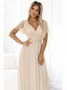 numoco 562-6 NASTIA Дълга рокля с деколте и къс ръкав - бежова