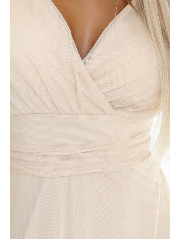 numoco 562-6 NASTIA Дълга рокля с деколте и къс ръкав - бежова