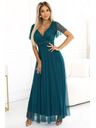 numoco 562-4 NASTIA Дълга рокля с деколте и къс ръкав - зелена