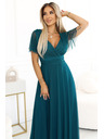 numoco 562-4 NASTIA Дълга рокля с деколте и къс ръкав - зелена