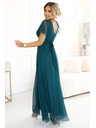 numoco 562-4 NASTIA Дълга рокля с деколте и къс ръкав - зелена