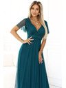 numoco 562-4 NASTIA Дълга рокля с деколте и къс ръкав - зелена
