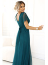 numoco 562-4 NASTIA Дълга рокля с деколте и къс ръкав - зелена