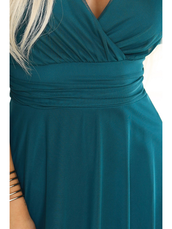 numoco 562-4 NASTIA Дълга рокля с деколте и къс ръкав - зелена