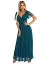 numoco 562-4 NASTIA Дълга рокля с деколте и къс ръкав - зелена