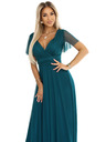 numoco 562-4 NASTIA Дълга рокля с деколте и къс ръкав - зелена