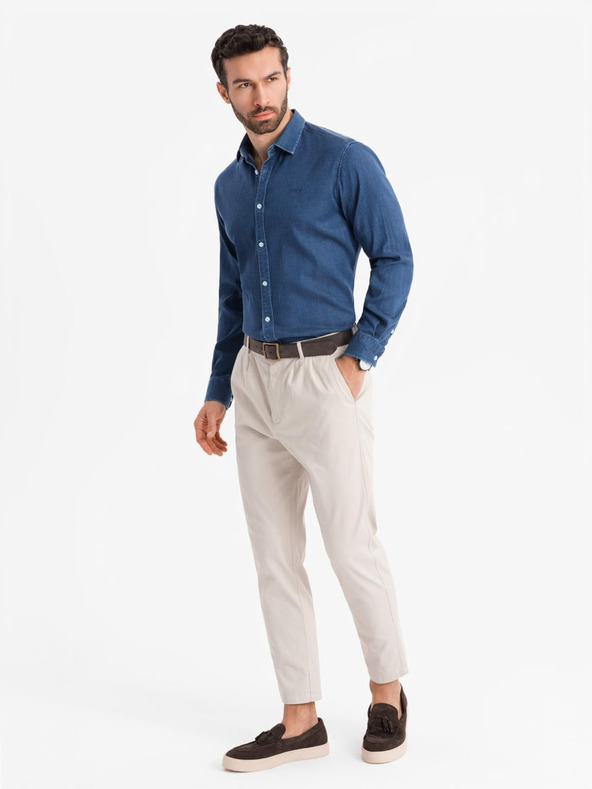 Ombre Clothing Мъжка дънкова риза с лиоцел и бродерия на гърдите Ombre Clothing