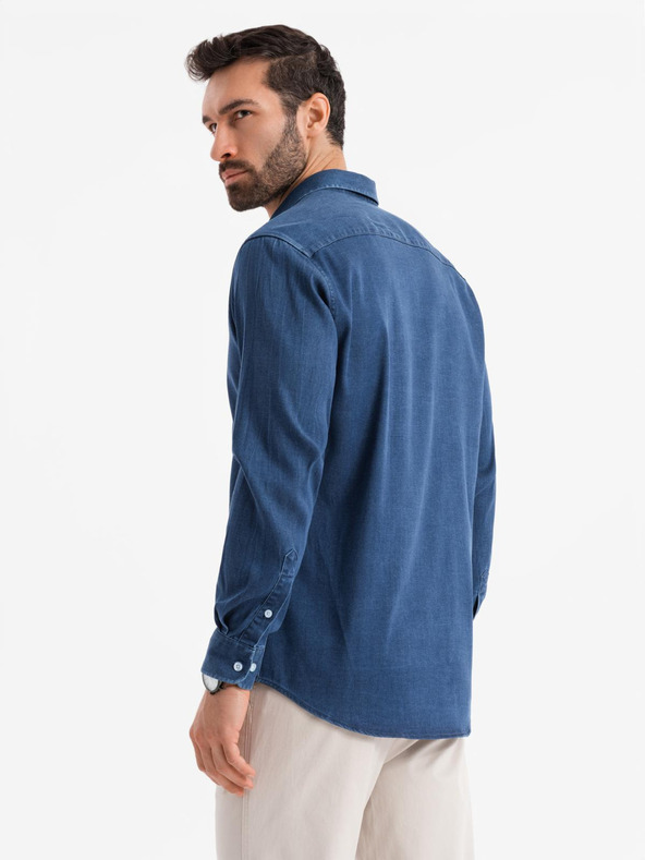 Ombre Clothing Мъжка дънкова риза с лиоцел и бродерия на гърдите Ombre Clothing