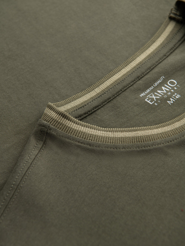 Ombre Clothing Мъжка памучна тениска с дълъг ръкав, U-образно райе деколте и бродерия Ombre Clothing