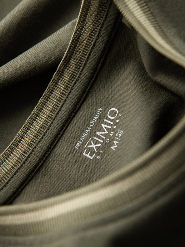 Ombre Clothing Мъжка памучна тениска с дълъг ръкав, U-образно райе деколте и бродерия Ombre Clothing